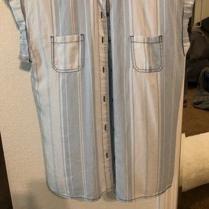 Oversized light blue striped blouse with collar